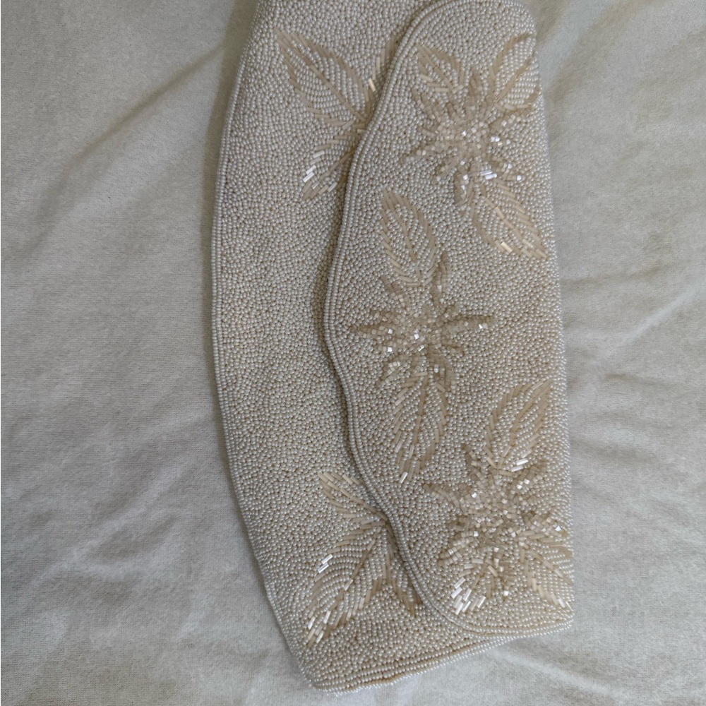 Beaded Cream Clutch with Floral Sequin Detail